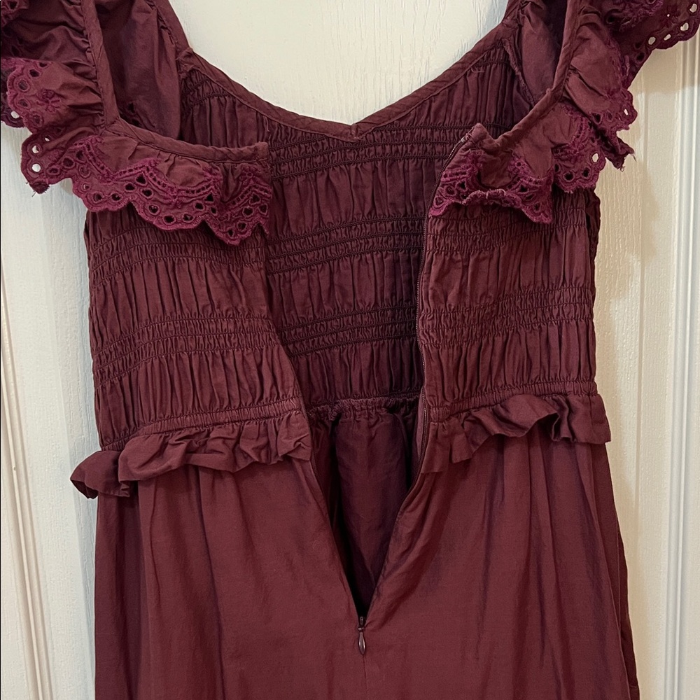Madewell Lucie Women’s Cottagecore Cotton Embroidered Maroon Midi Dress 4P - Picture 10 of 13